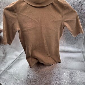 Brown Turtleneck Short Sleeve Top